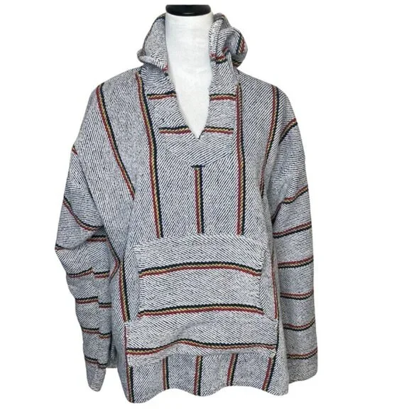 CATT Baja Hoodie Woven Striped Drug Rug Mexican Surfer Pullover XL - Picture 3 of 13